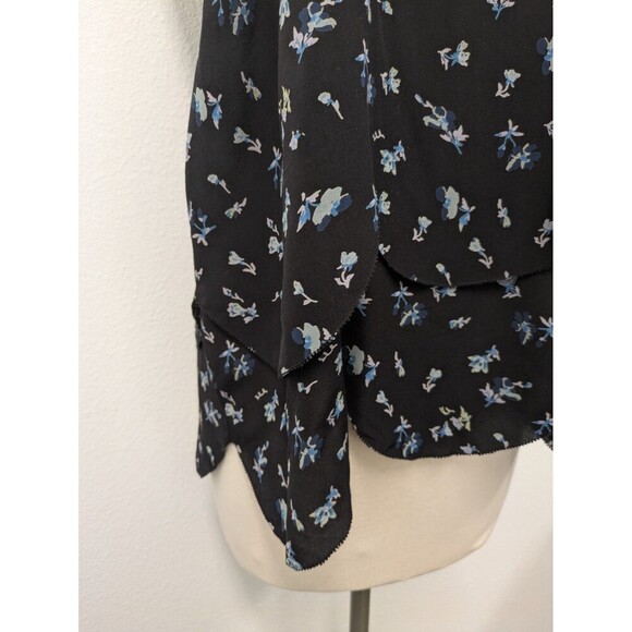 Joie Black Floral Print Scallop Tiered 100% Silk Tank Top sz L Coquette Whimsy - Picture 4 of 9